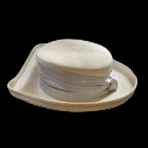 Vintage Sonni of San Francisco Straw Hat With Gray Satin & Rhinestone Ac…